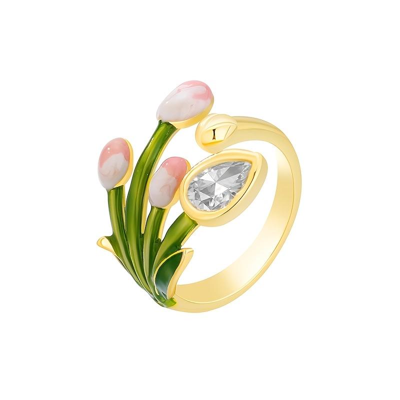 

1PC Mori Small Fresh Tulip Ring Enamel Dripping Open Ring Light Luxury High Sense