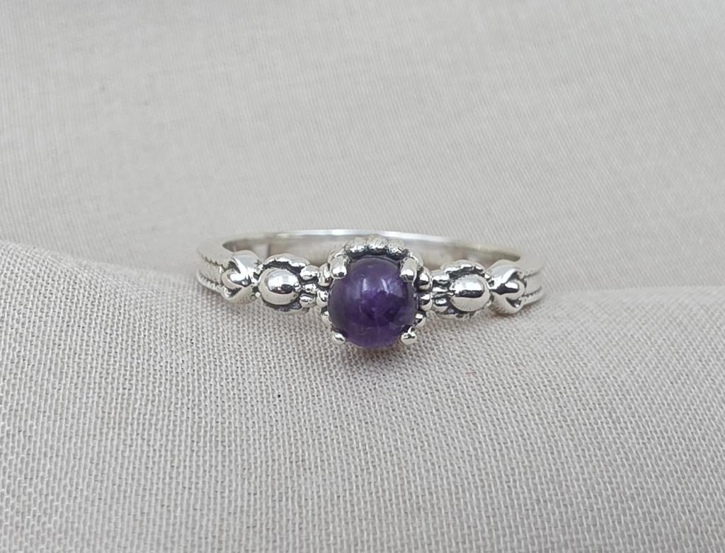 925 Sterling Silver Amethyst Ring, Minimalist Stackable Gemstone Jewelry