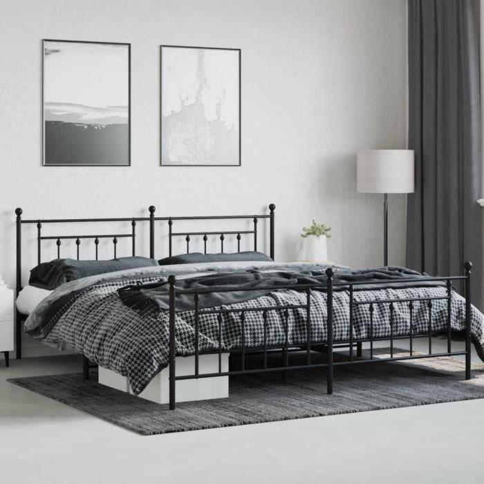 VidaXL Cadre de lit métal avec tête de lit-pied de lit noir 200x200 cm 353562