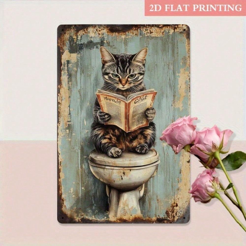 Funny Black Cat Bathroom Metal Sign Vintage Retro Wall Decor 8x12 Inch