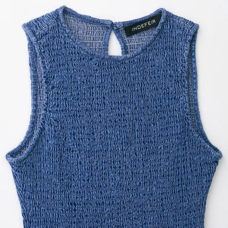 Kaslead New Women Clothes Western Style Fashion Simple Sleeveless Honeycomb Grid Short Dress 4365280