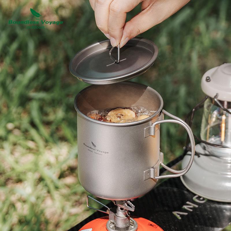 Essential Pure Titanium 450ml Outdoor Folding Water Cup - Lightweight, Single-Layer for Camping, Coffee, Tea, and Boiling Water