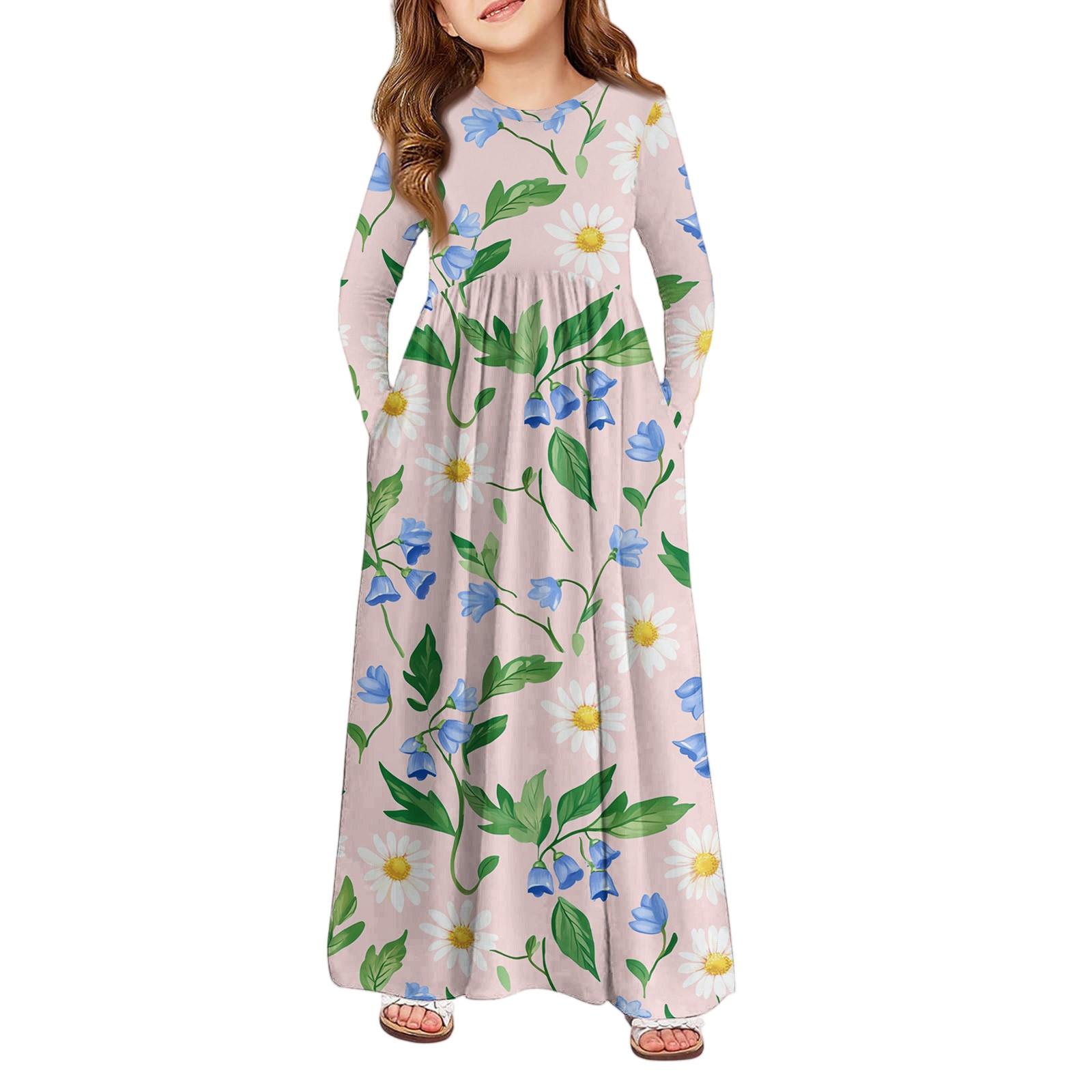 Girls Maxi Dress - Long Sleeve Pocket Dress 120