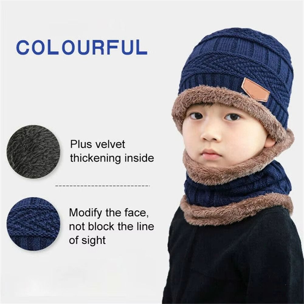 Korean Style Knitted Hat Scarf Set Fleece Knitted Neck Warmer Combo Warm Hat Scarf Set  Adult Use