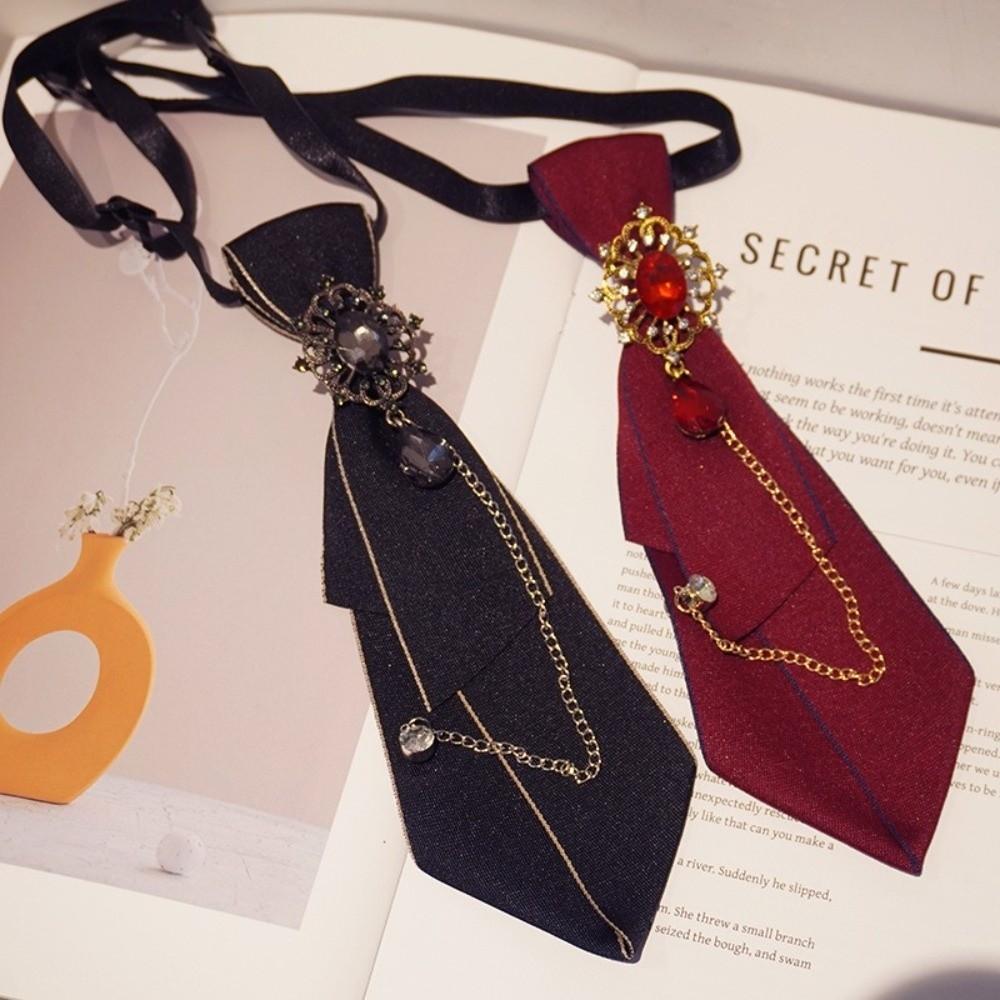 New Adjustable Bow Tie Metal Chain Rhinestone Chain Necktie Vintage Womens Tie Party