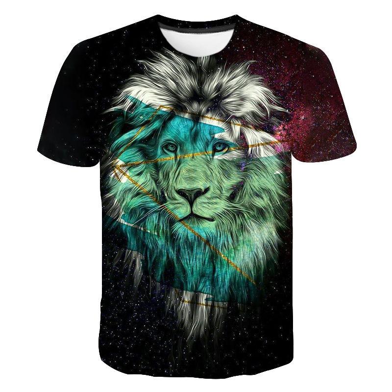 Summer New Men's 3D Short Sleeved T-shirt Animal Tiger Head T-shirt