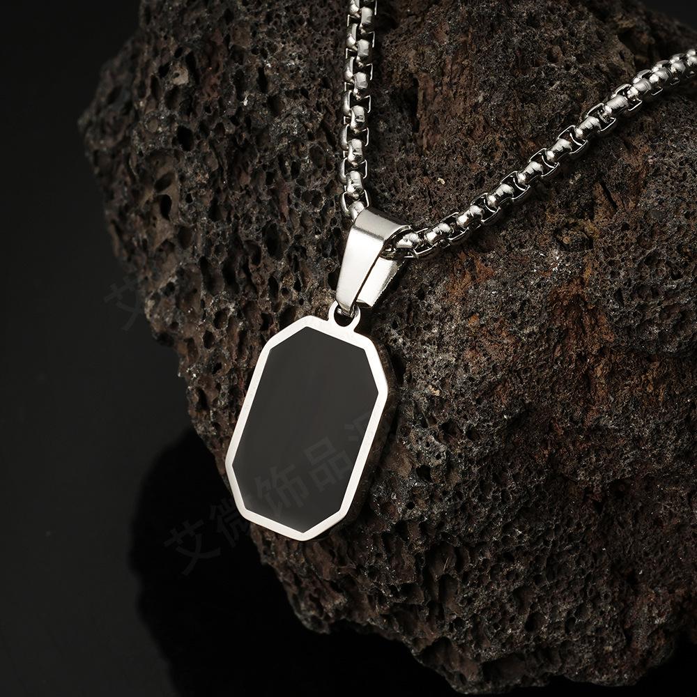 Retro Stainless Steel Necklace with Irregular Cross Square Pendant