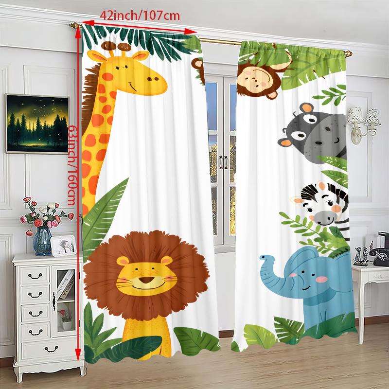 2Pcs- Cartoon animal - printed curtain   -100% polyester material   suitable for bedroom curtains and living room decoration