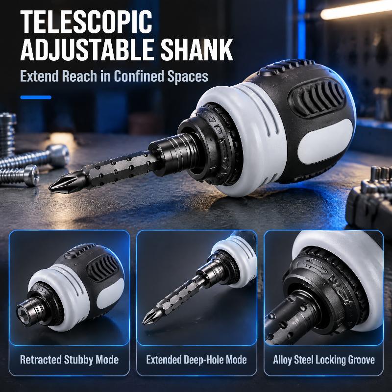 1 Set Telescopic Ratchet Screwdriver Magnetic Adjustable Shank Labor Saving Hand Tool For Narrow Space Home Equipment Repair