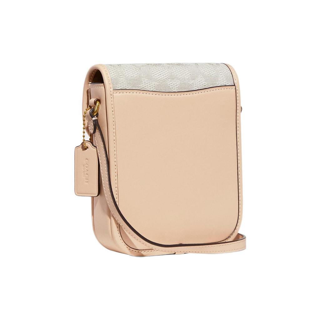Coach Studio 14 Metal Logo Lock Classic Signature Jacquard Fabric And Leather Phone Bag Women Shoulder Bag Beige Brown CA191-B4UDK