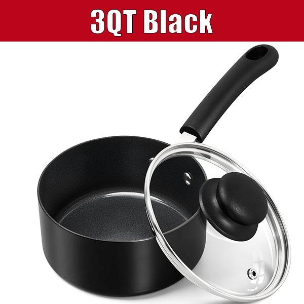Nonstick Saucepan with Glass Lid 1/2/3QT Small Sacuce Pan Soup Milk Pot Non-Toxic Ceramic Saucepans Easy Clean Cookware Black