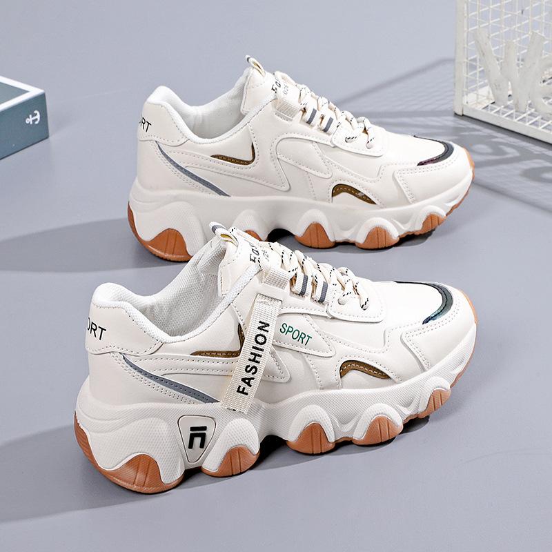 

[Индивидуальный заказ] Весенние кроссовки для бега на открытом воздухе, корейская версия повседневной обуви с мягкой подошвой, универсальные сетчатые туфли для папы с толстой подошвой для женщин 35 бежевый