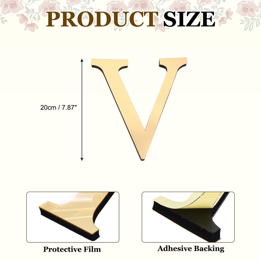 20cm 3D Mirror Acrylic Wall Sticker 26 English Letters Wall Sticker Decals Self-Adhesive Wall Art Mural Home Party Light Gold