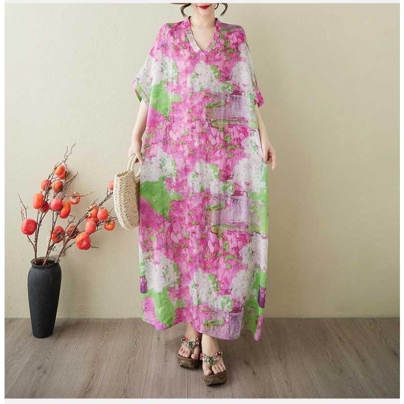 Women's Vintage Long Dress with Cotton and Linen Patterns