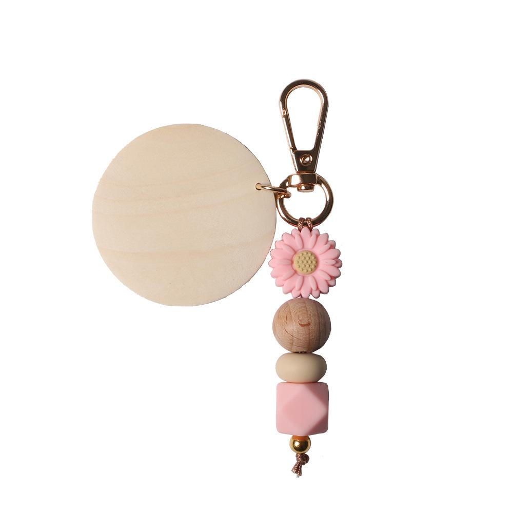 

DIY Daisy Silicone Beaded Keyring Handmade Wood Beads Key Chain Ring Pendant Creative Custom Personalized Name Keychain Gift Custom рожевий