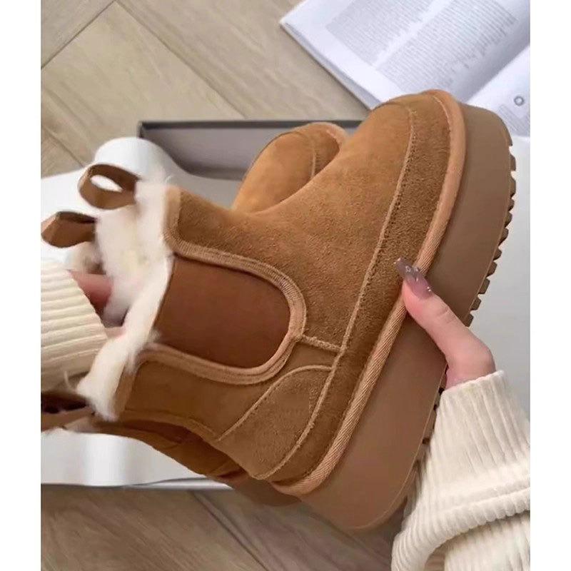 Real Fur Integrated Thick-soled Snow Boots Women's Velvet Martin Boots Short Boots Winter New Thermal Cotton Shoes