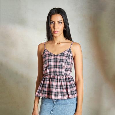 Virgio Women Regular Length Sleeveless Peplum Fit V-Neck Shirt