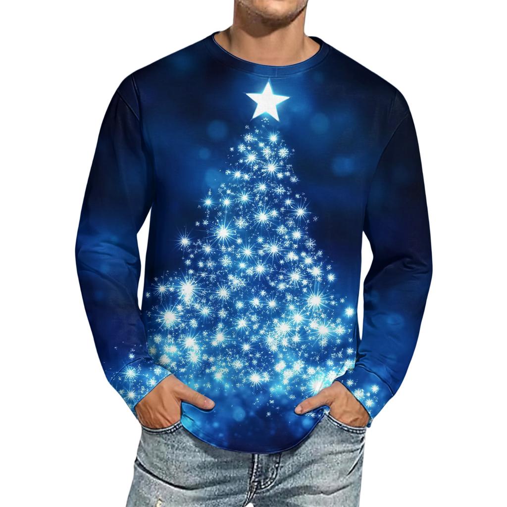 Men's Christmas Printed Imitation Cotton Long-sleeved Shirt