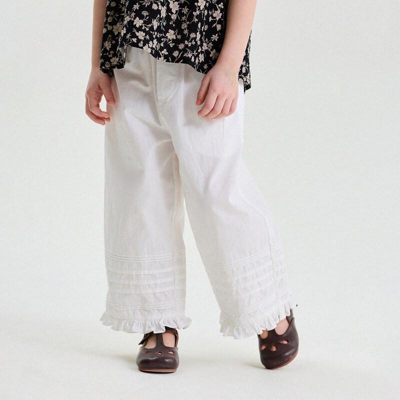 Girls  Korean Style Ruffle Cotton Wide-Leg Pants 140