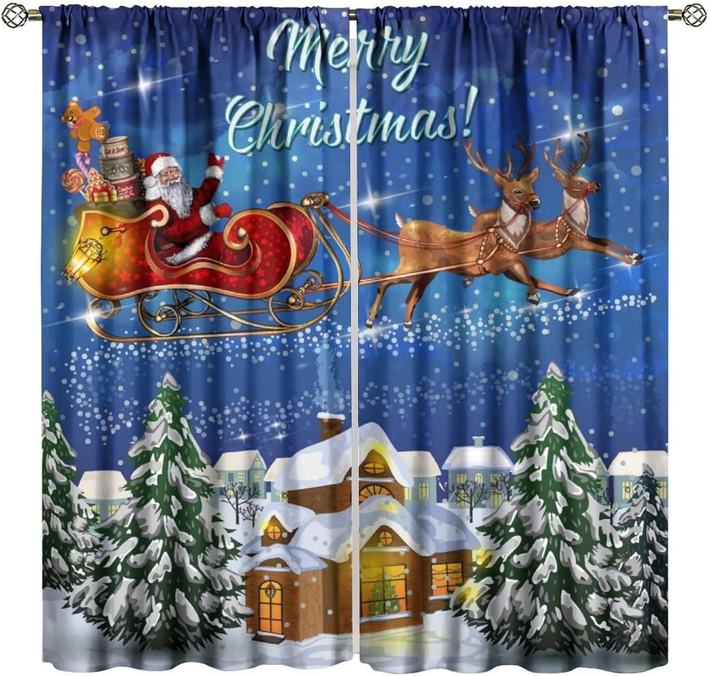 Merry Christmas Winter Snowman Curtain Xmas Tree Snowflake Holiday Curtains Bedroom Living Room Bathroom Red Polyester Sitting Window Treatment