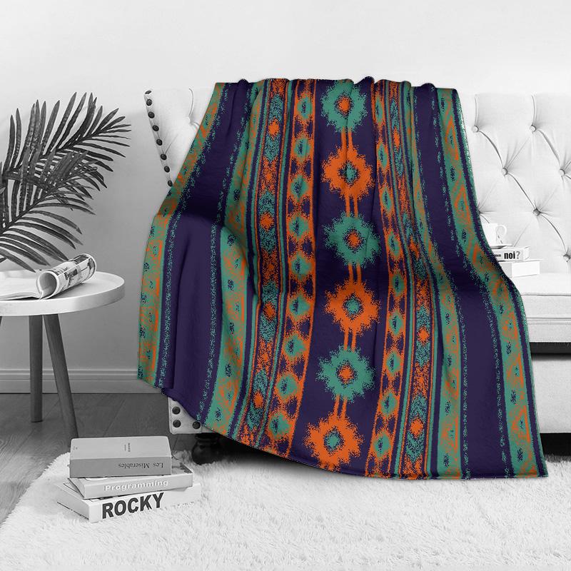 Dark Tribal Geometric Pattern Fleece Blanket Throw Soft Warm Bed Sofa Decoration Gift