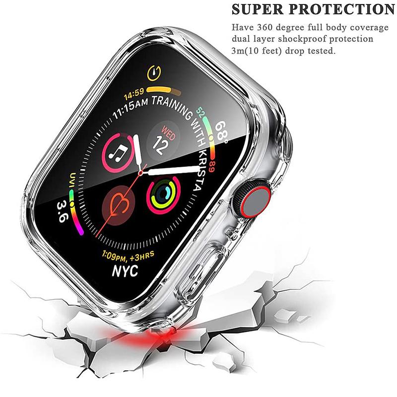 Tempered Glass+cover For Apple Watch 9 8 41mm 45mm 42mm 38mm PC Bumper Screen Protector Case iWatch Series 7 6 5 4 Se 44mm 40mm