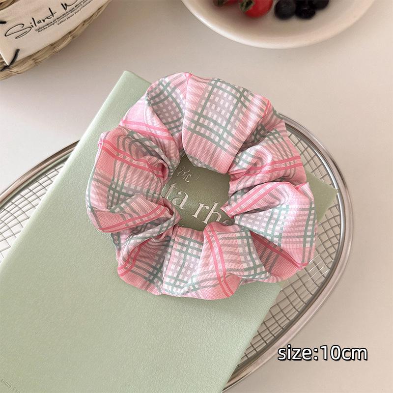 1pc Sweet Lace Floral Pink Checkered Large Intestine Hair Ring,back of Head Tied Hair Rope Ponytail Head Rope Versatile Hair Tie