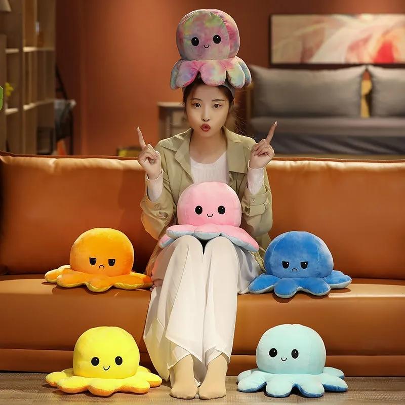 18-48cm Cute Double-Sided Plush Octopus Pillow Soft Stuffed Animal Doll Home Room Decor Gift for Kids