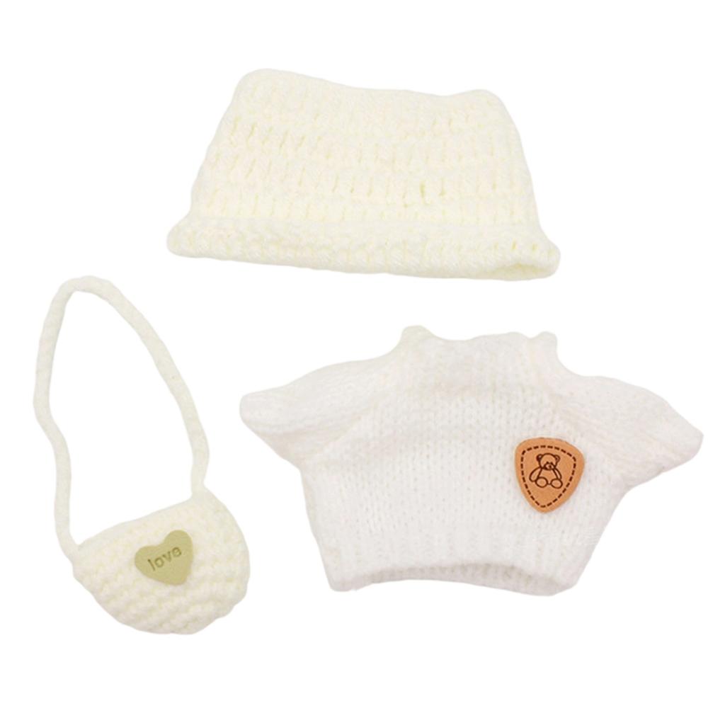 Doll Clothes Set with Knitted Sweater/Hat/Bag for 17cm Vinyl Figures Outfit Doll Accessories (No Doll)