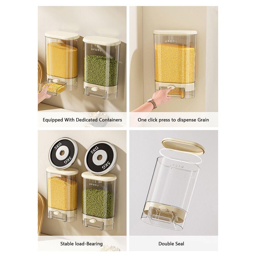 Plastic Sealed Rice Dispenser Wall Mounted Rice Dispenser Tank  Kitchen Accessories
