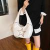 Retro Star Rivet Tote Bag Solid Pu Leather Shoulder Bag Large Capacity Female Casual Shopping Underarm Pack Lady Handbag