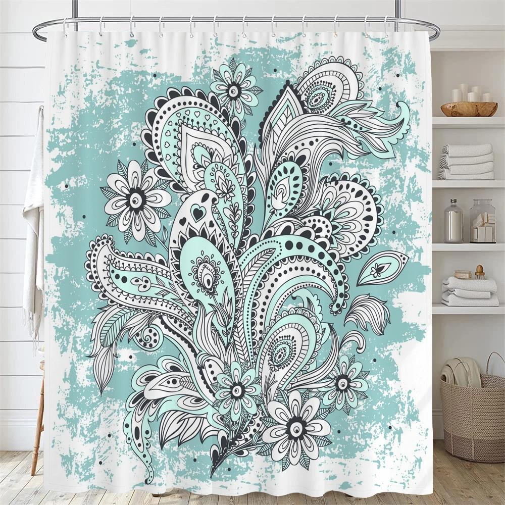 Europäischer Floral Böhmischer Stil Bedruckter Duschvorhang Mit Haken, Wasserdichter Duschvorhang, Duschvorhänge Für Badezimmer
