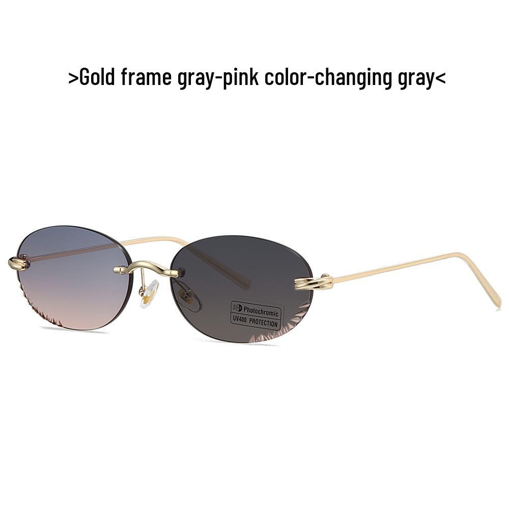 Fotochromowe Bezramowe Owalne Damskie Okulary Przeciwsłoneczne - Ochrona UV i Modny Styl INS (Model 2509)