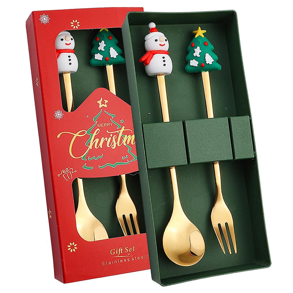 2Pcs Fork Coffee Spoon Dinnerware Set with Gift Box Children Gold Cutlery Set Stainless Steel Flatware Western Kitchen Tableware