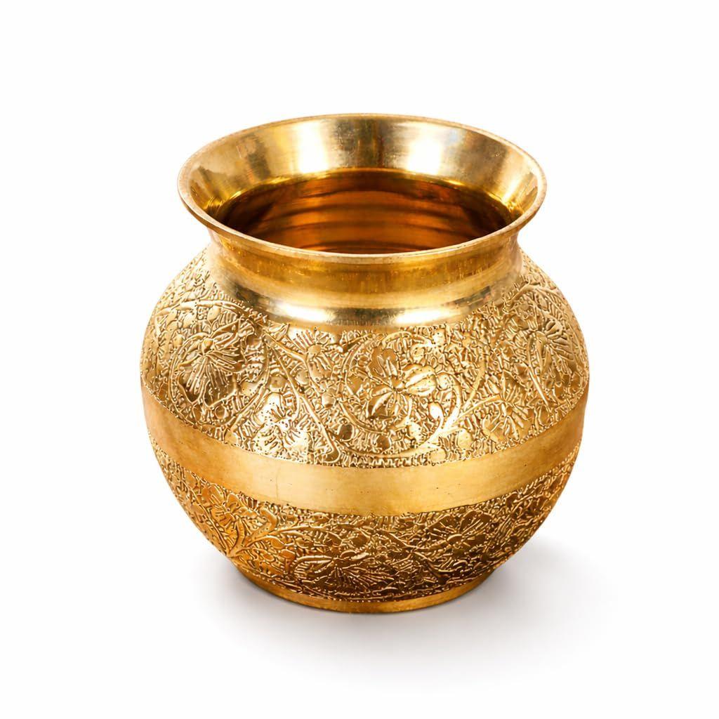 

Rise Pure Brass Lota for Puja, Kalash for Pooja (400 ml, 1 Piece) Handcrafted Floral Design Brass Vessel