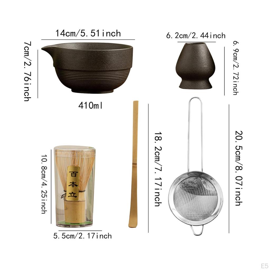 Matcha Set Keramikschale mit Ausguss für Teeliebhaber Tragbar Robust Sieb Besenhalter Zeremonie