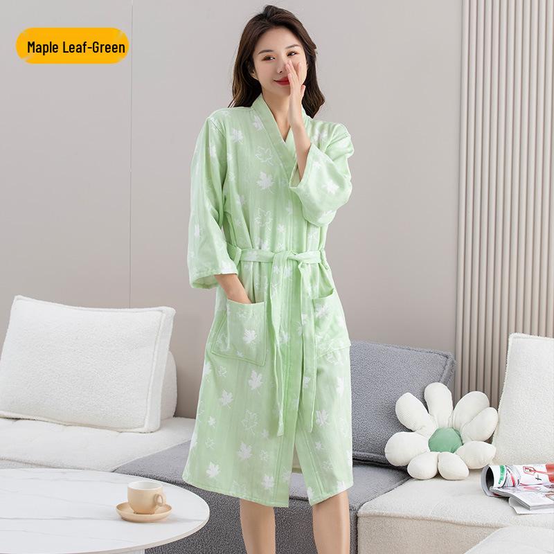 Halat de baie pentru femei din muselină dublă de bumbac pur - Ușor, cu uscare rapidă, absorbant de apă, personalizabil pentru spa și îngrijirea pielii de primăvară/vară.