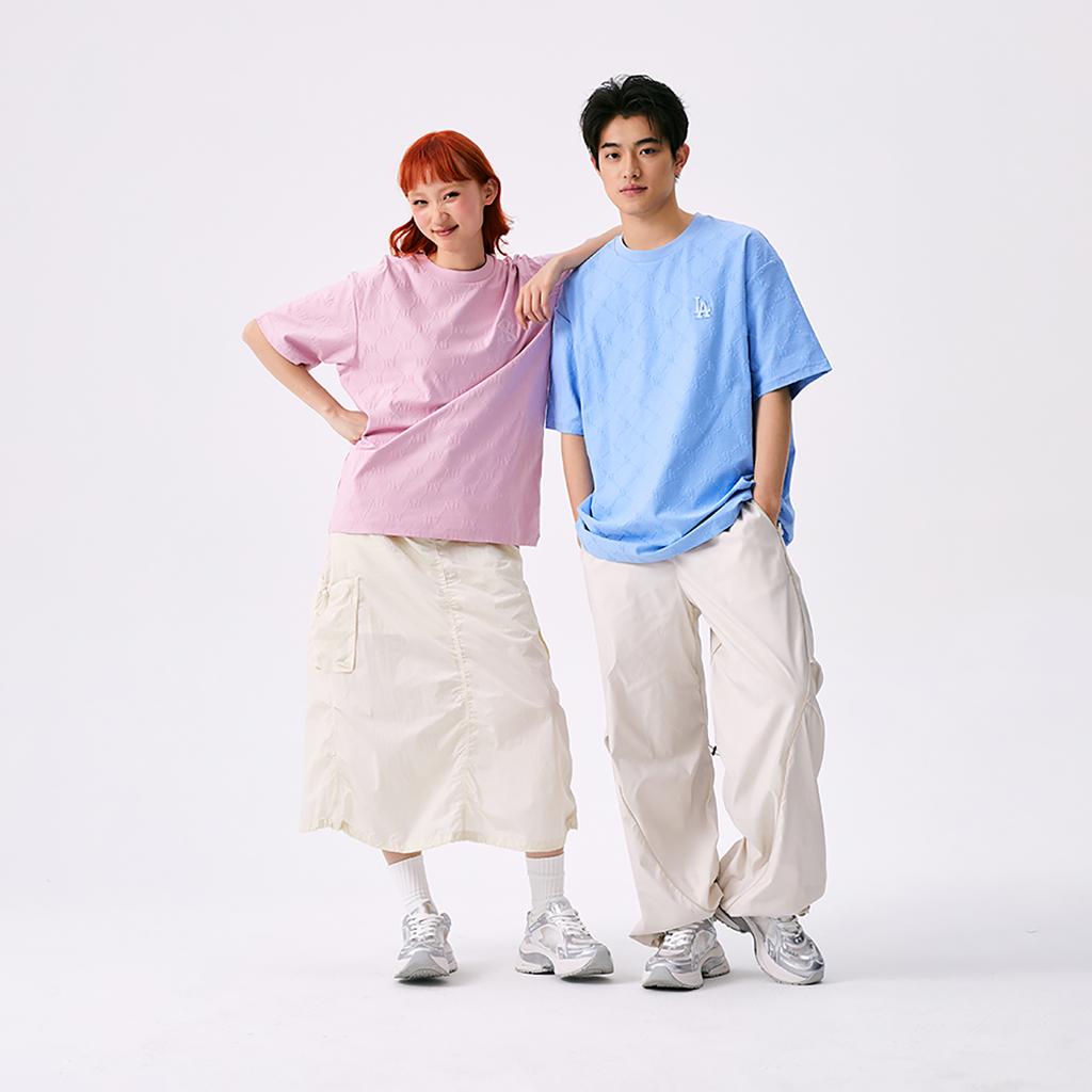 New MLB MONOGRAM Collection New York Yankees SS25 T Shirt Unisex Heather Gray Pink 3ATSM1353-50PKM