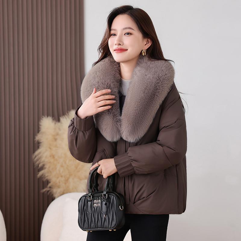 Leisure Down Cotton Jacket for Women, Winter Warmth, Detachable Big Fur Collar Jacket