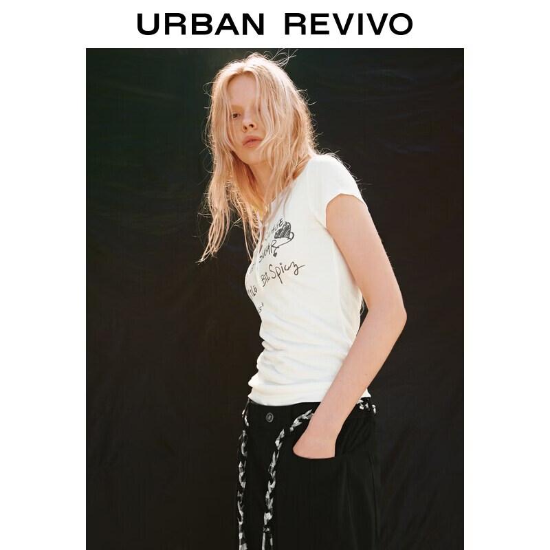UR2026 Women s Handwritten Print Round Neck Slim T-Shirt S