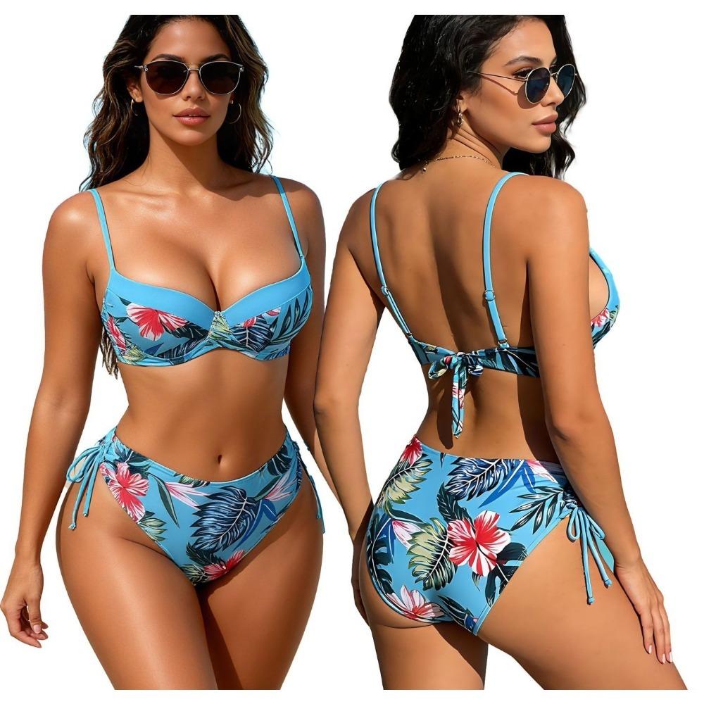 European and American Trend Printing Neck Sling Sexy Bikini Split Strap Hot Spring