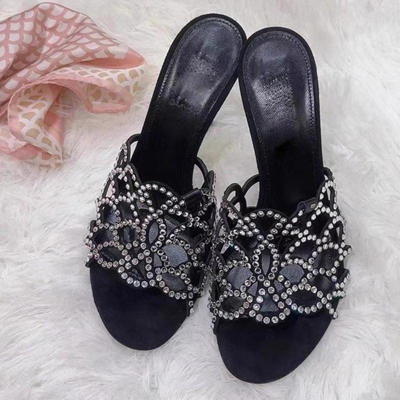 

Fashion High Heels Women Slippers Elegant Stilettos Shoes Sexy Pumps Crystal Heeled Shoes Woman 2025 Summer Luxury Zapatillas De Mujer 34 чёрный