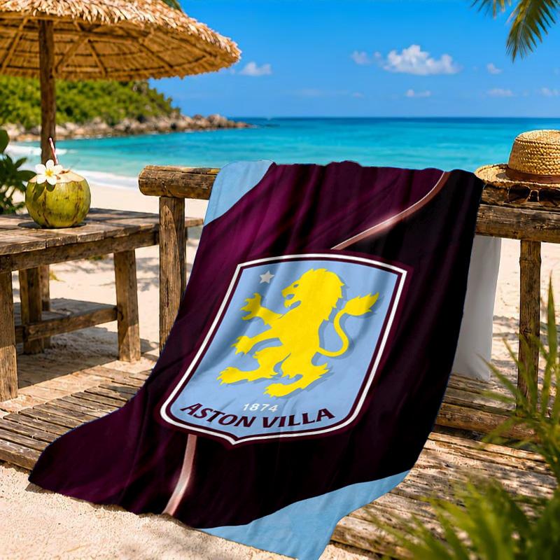 Asciugamano da Spiaggia con Stemma Aston Villa, Asciugatura Rapida, Facile da Curare, Adatto sia per il Fitness che per le Vacanze al Mare, Essenziale per lo Sport