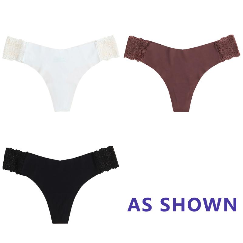 Sexy Ice Silk Panties Low-waist Traceless G-String Thong Lingerie Ladies Large-sized Breathable Lace Underpants