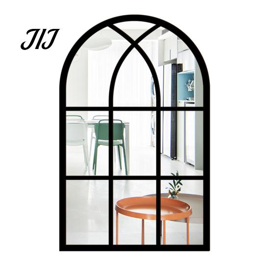 Arched Wall Mirror Stickers Window Decor, Wooden Frame Acrylic Fake Mirror, Minimalist Arch Self-Adhesive Windowpane Sticker for Living Room