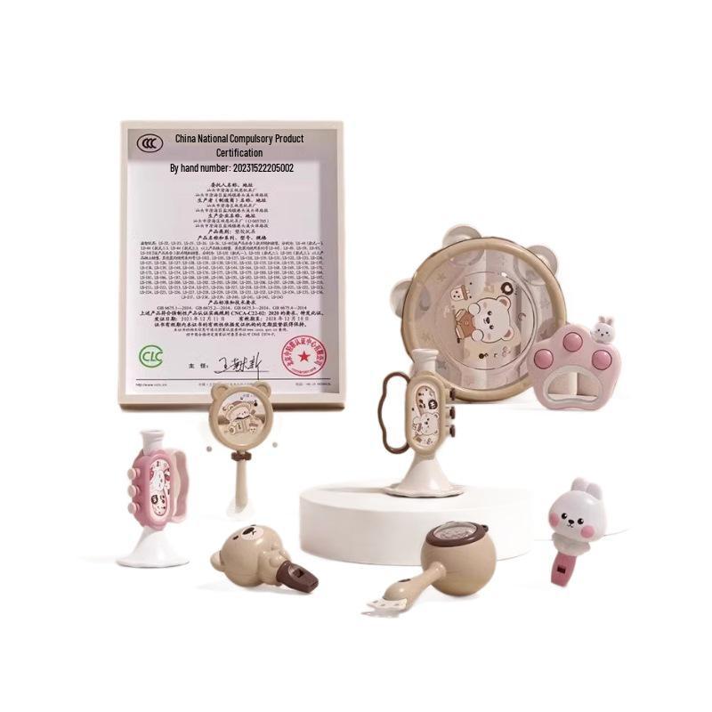 Newborn Baby Four-in-One Musical Rattle Set - Enhances Visual & Auditory Development, Includes Hand Pat Drum