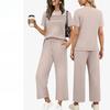 Commute Set Breathable Short Sleeve Ladies Casual Pants Set Solid Color Women Wear