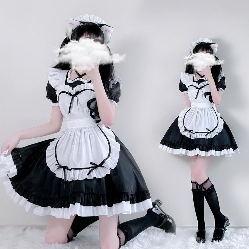 Japanese black and white cos cafe maid costume cosplay anime costume lolita lolita dress