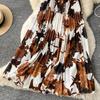 Spring Summer Women Elegant Vintage Print Elastic Waist Long Maxi Pleated Skirt Only Have One Size