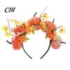 Bequemes Lang tragbares Stirnband Halloween Haarreif, Schwarz mit 3D Kürbis Herbstlaub Accessoire Rote Blumen, Universell Thanksgiving Tag Party
